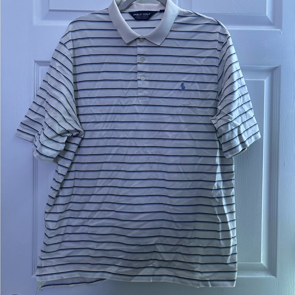 Polo Golf Ralph Lauren Mens Striped Polo Shirt White Blue Size XL